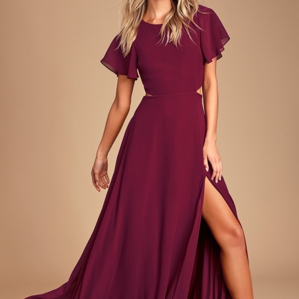 Lulus Garden Bliss Burgundy Cutout Maxi Dress Red - Size L
